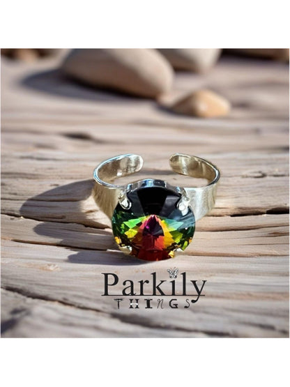Handcrafted sparkly ring made with medium vitrail Swarovski crystal adjustable