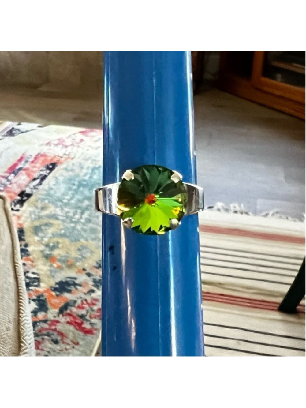 Handcrafted sparkly ring made with medium vitrail Swarovski crystal adjustable
