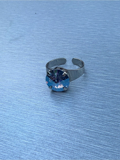 Handcrafted ring made with Swarovski light sapphire shimmer crystal adjustable
