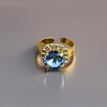 Handcrafted ring made with light sapphire Swarovski crystal size adjustable