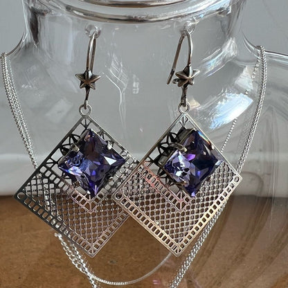 Handcrafted Swarovski Tanzanite Crystal Necklace Earrings Set Silver/Purple NWT