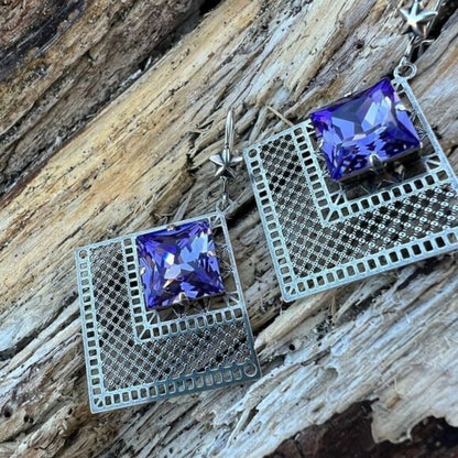 Handcrafted Swarovski Tanzanite Crystal Necklace Earrings Set Silver/Purple NWT