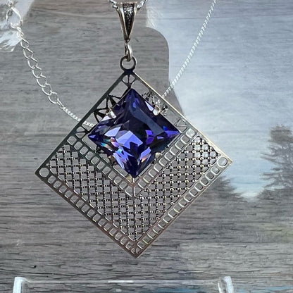 Handcrafted Swarovski Tanzanite Crystal Necklace Earrings Set Silver/Purple NWT