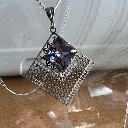 Handcrafted Swarovski Tanzanite Crystal Necklace Earrings Set Silver/Purple NWT