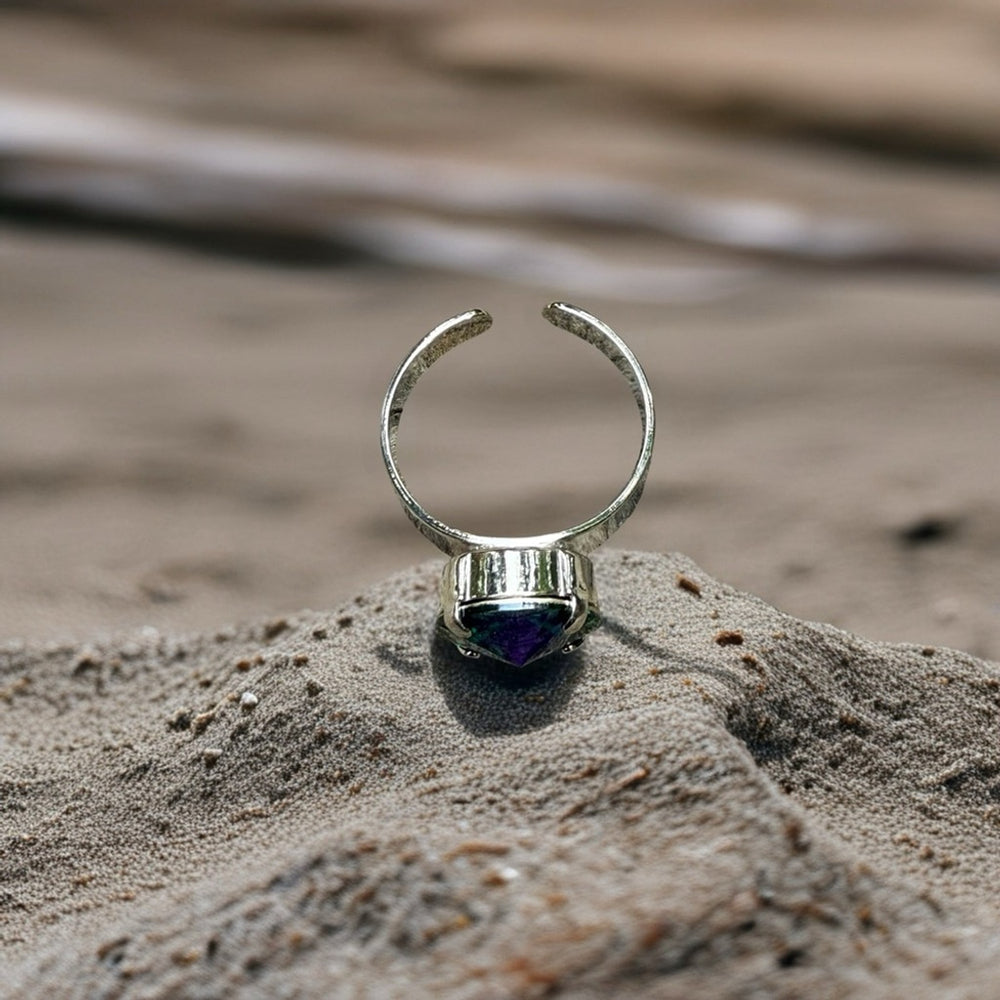 Handcrafted ring made with Swarovski emerald glacier crystal adjustable fit