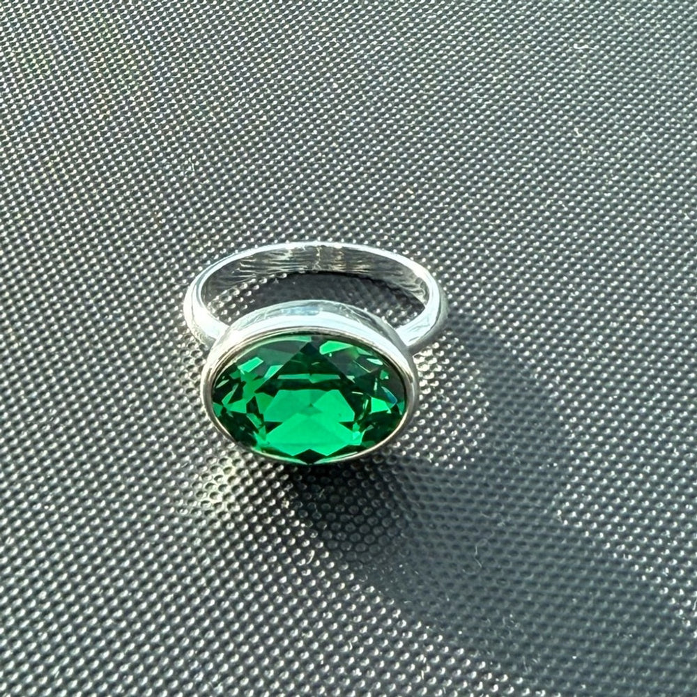 Handcrafted sparkly ring made with green Swarovski crystal size 8