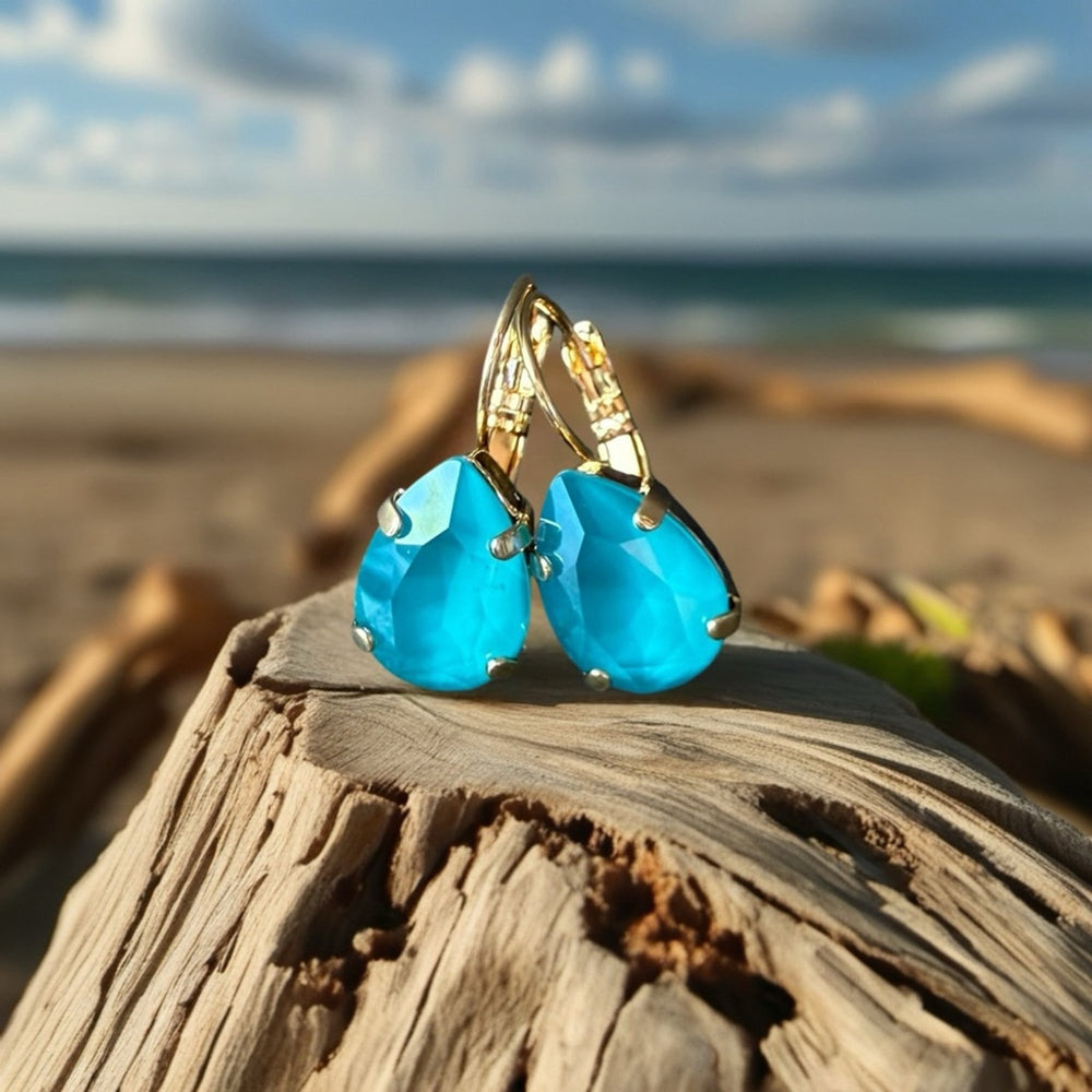Handcrafted earrings with azure blue Swarovski crystal