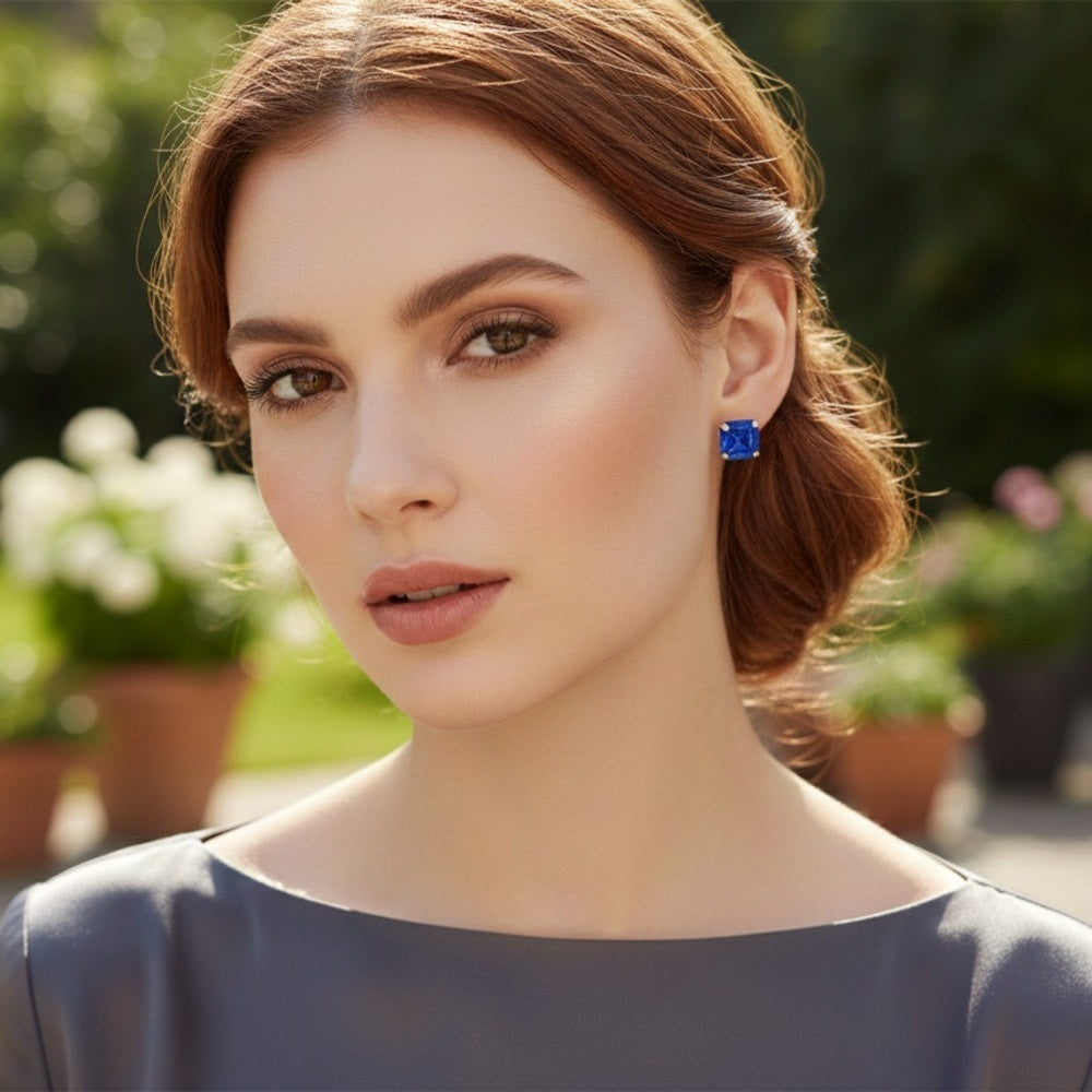 Sapphire Blue Crystal Stud Earrings