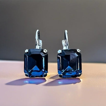 Handcrafted earrings with sparkly Austrian crystal in Montana blue