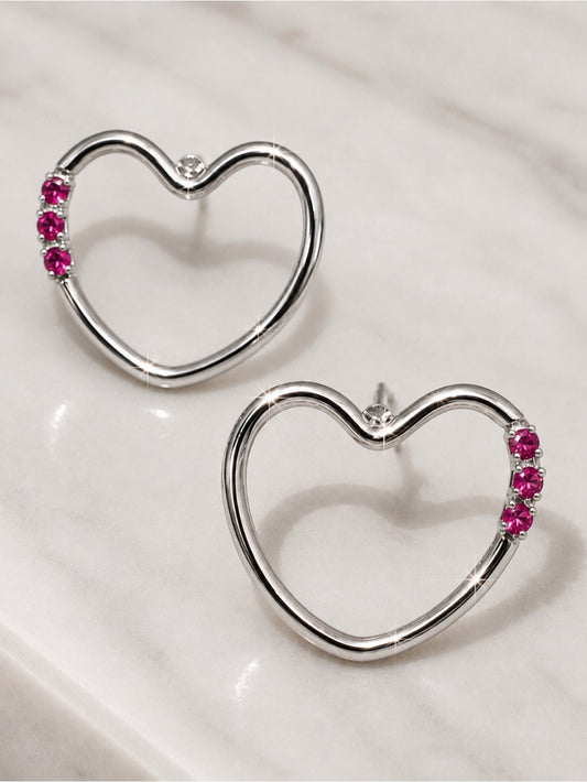 Handcrafted Fuchsia Crystal Heart Earrings | Silver | Romantic Minimalist