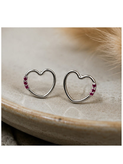 Handcrafted Fuchsia Crystal Heart Earrings | Silver | Romantic Minimalist