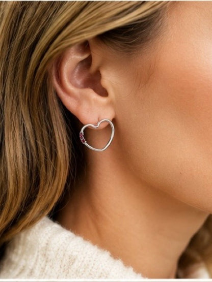Handcrafted Fuchsia Crystal Heart Earrings | Silver | Romantic Minimalist