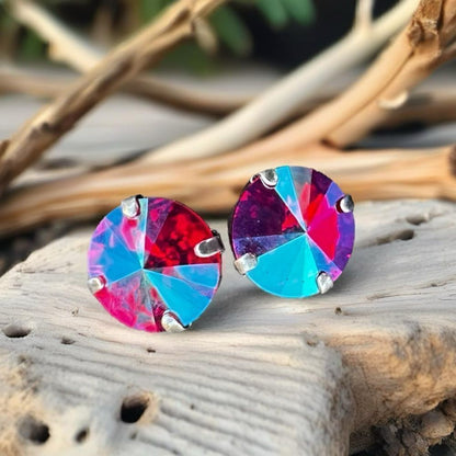 Earrings with Siam glacier Swarovski crystal handcrafted