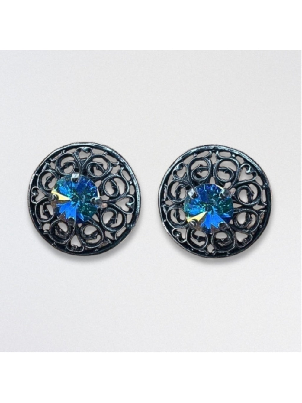 Handcrafted Swarovski Earrings Crystal Filigree Post Aurora Borealis Silver NWT