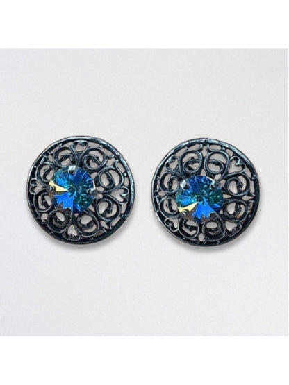 Handcrafted Swarovski Earrings Crystal Filigree Post Aurora Borealis Silver NWT
