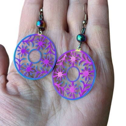 Rainbow metal filigree earrings handcrafted