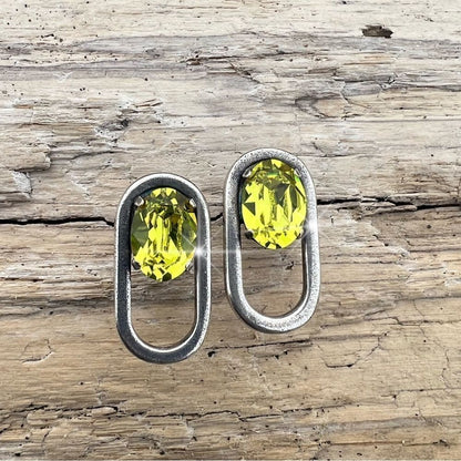 Handcrafted post antique silver earrings with citrus crystal