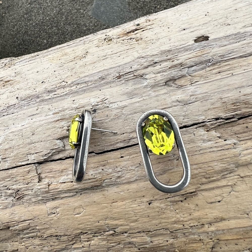 Handcrafted post antique silver earrings with citrus crystal