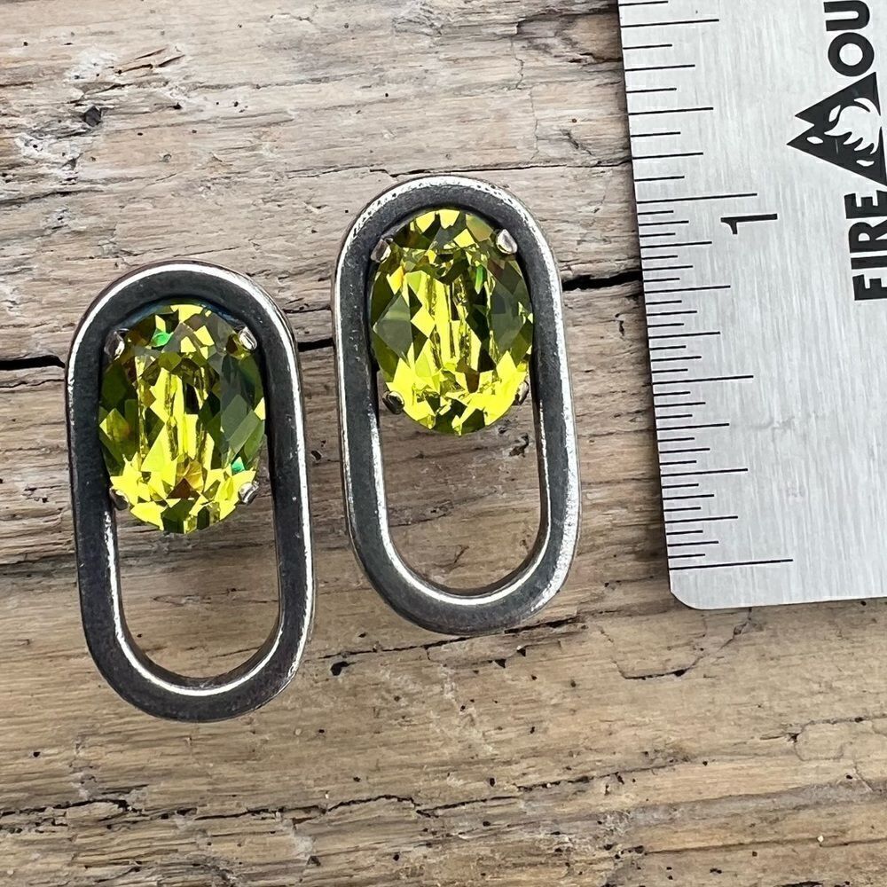 Handcrafted post antique silver earrings with citrus crystal