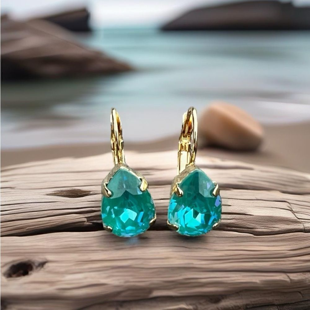 Handcrafted earrings with laguna blue teardrop Swarovski crystal