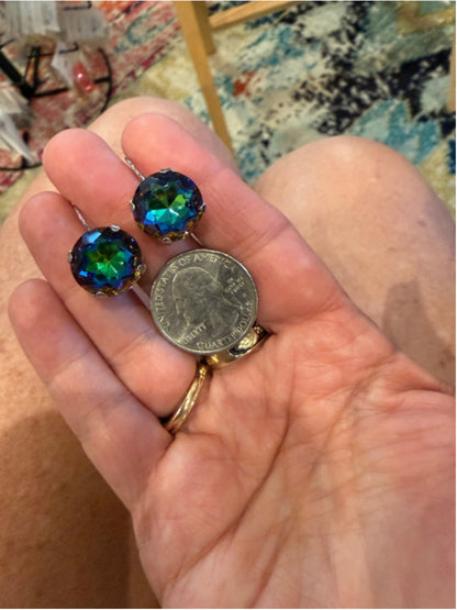Handcrafted earrings with vintage Swarovski medium vitrail crystal