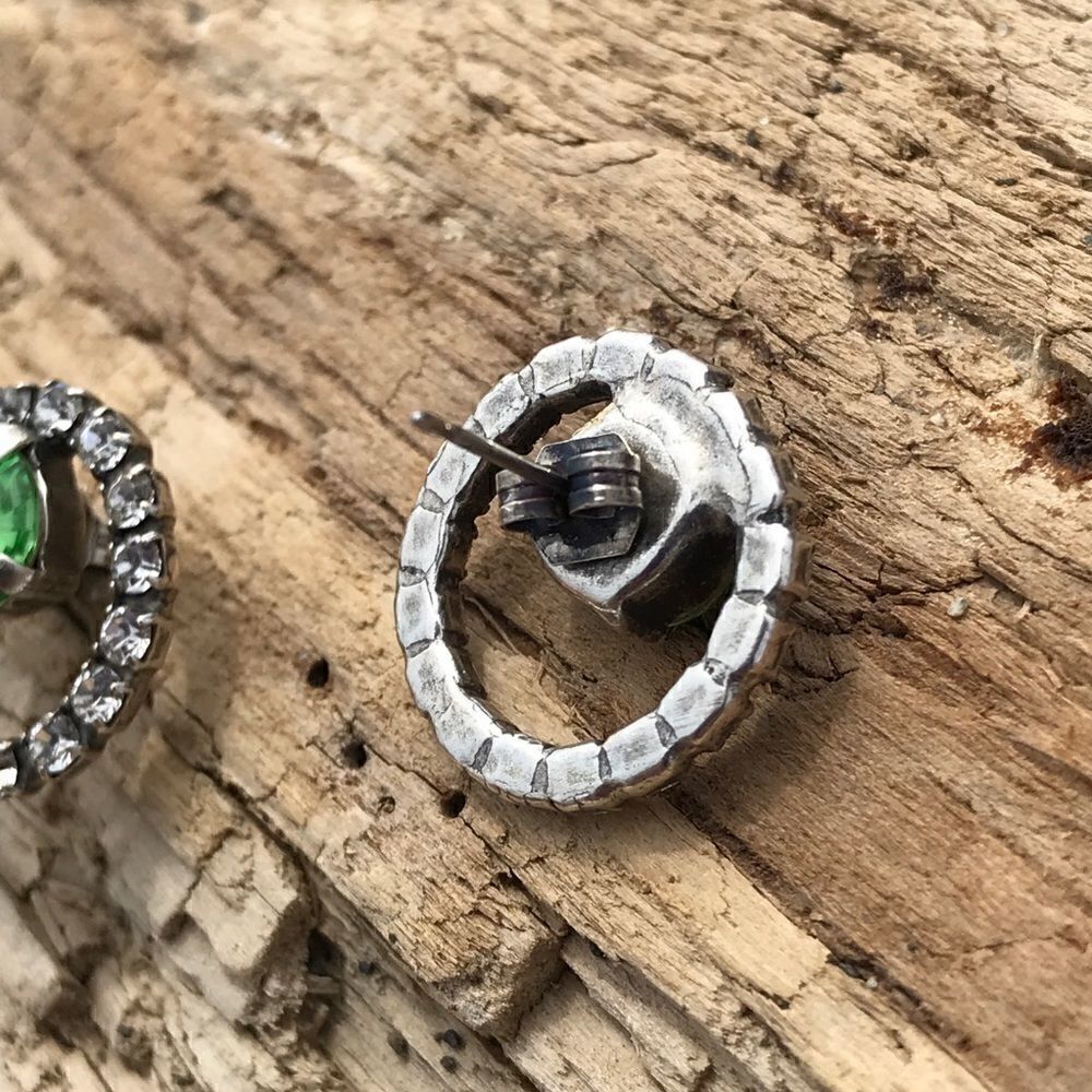 Handcrafted earrings with peridot and clear Swarovski crystals super sparkly