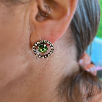 Handcrafted earrings with peridot and clear Swarovski crystals super sparkly