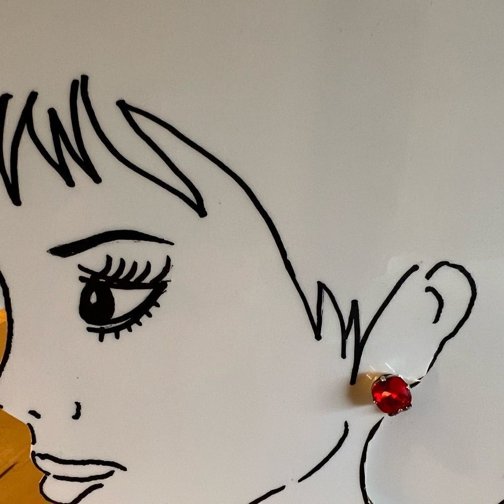 Clip on earrings with siam red cushion shape Swarovski crystal handcrafted