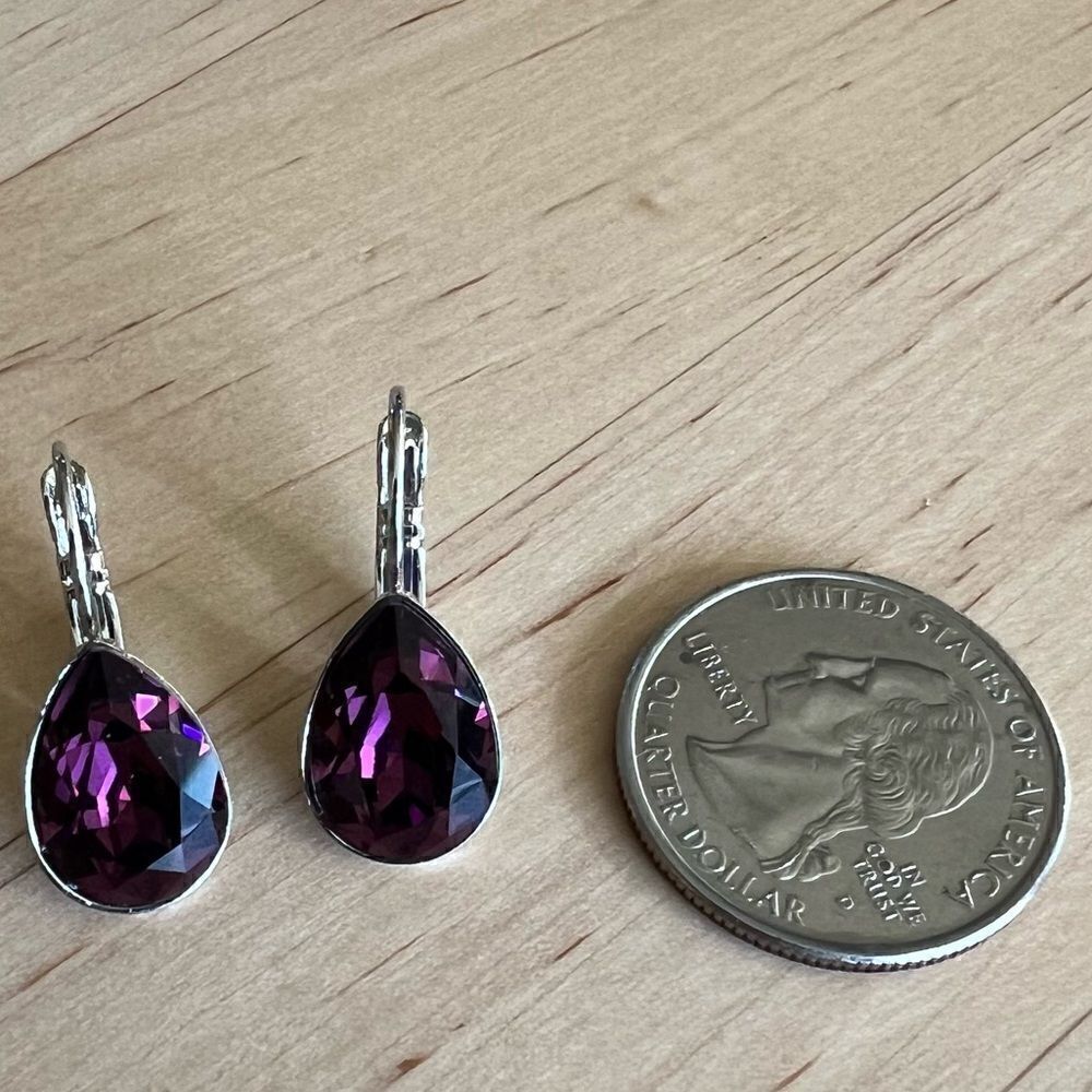 Handcrafted earrings with a purple amethyst teardrop Swarovski crystal