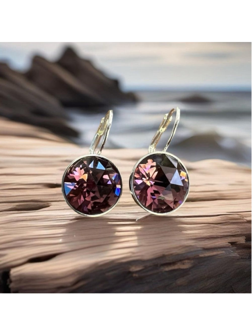 Handcrafted Bella earrings with iris Swarovski crystal