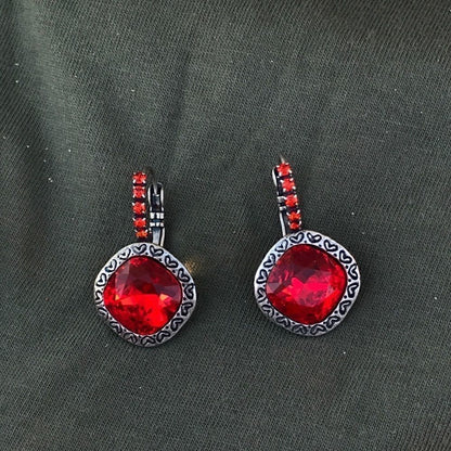 Handcrafted earrings with red Swarovski crystals