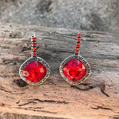 Handcrafted earrings with red Swarovski crystals