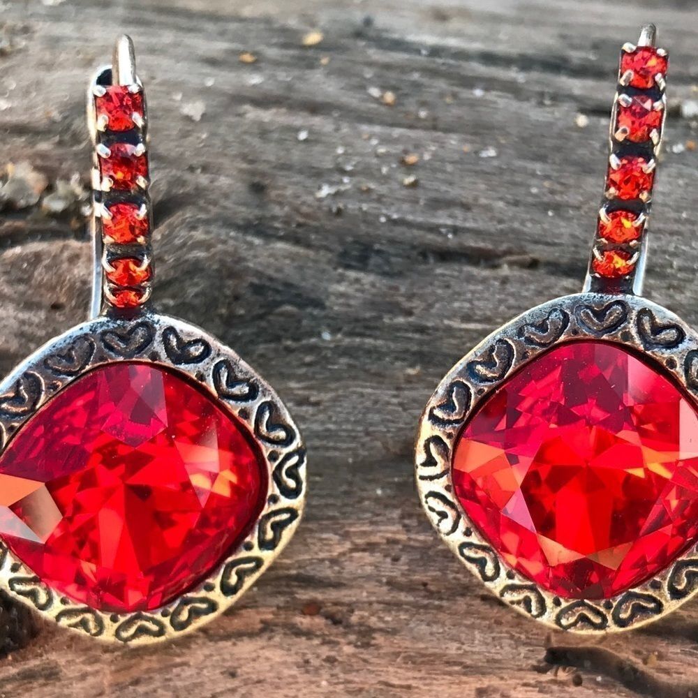 Handcrafted earrings with red Swarovski crystals