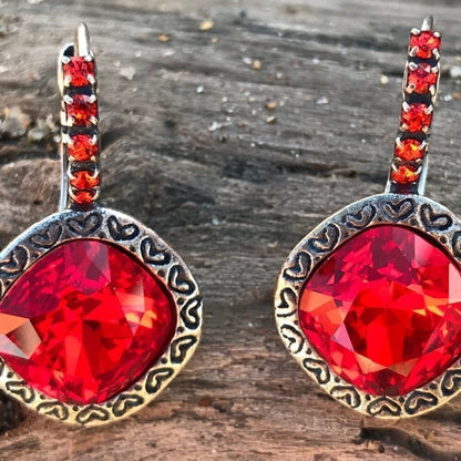 Handcrafted earrings with red Swarovski crystals