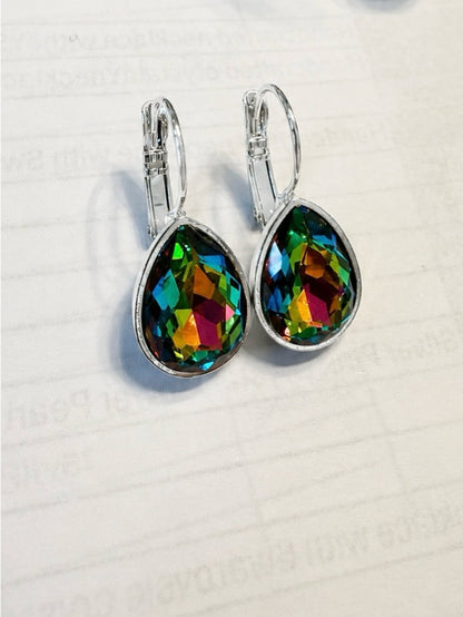 ParkilyThings Rainbow Vitrail Teardrop Crystal Earrings – silver leverback