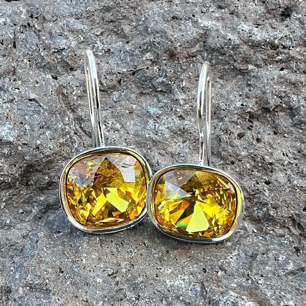 Handcrafted earrings with sparkly yellow Swarovski crystal