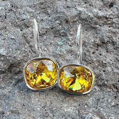 Handcrafted earrings with sparkly yellow Swarovski crystal