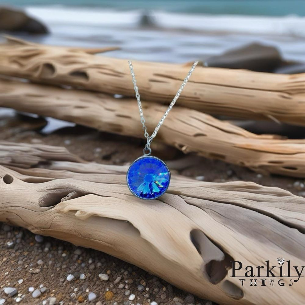 Handcrafted Necklace with blue Swarovski crystal