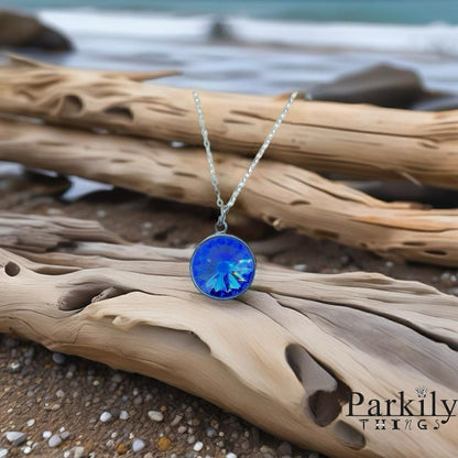 Handcrafted Necklace with blue Swarovski crystal