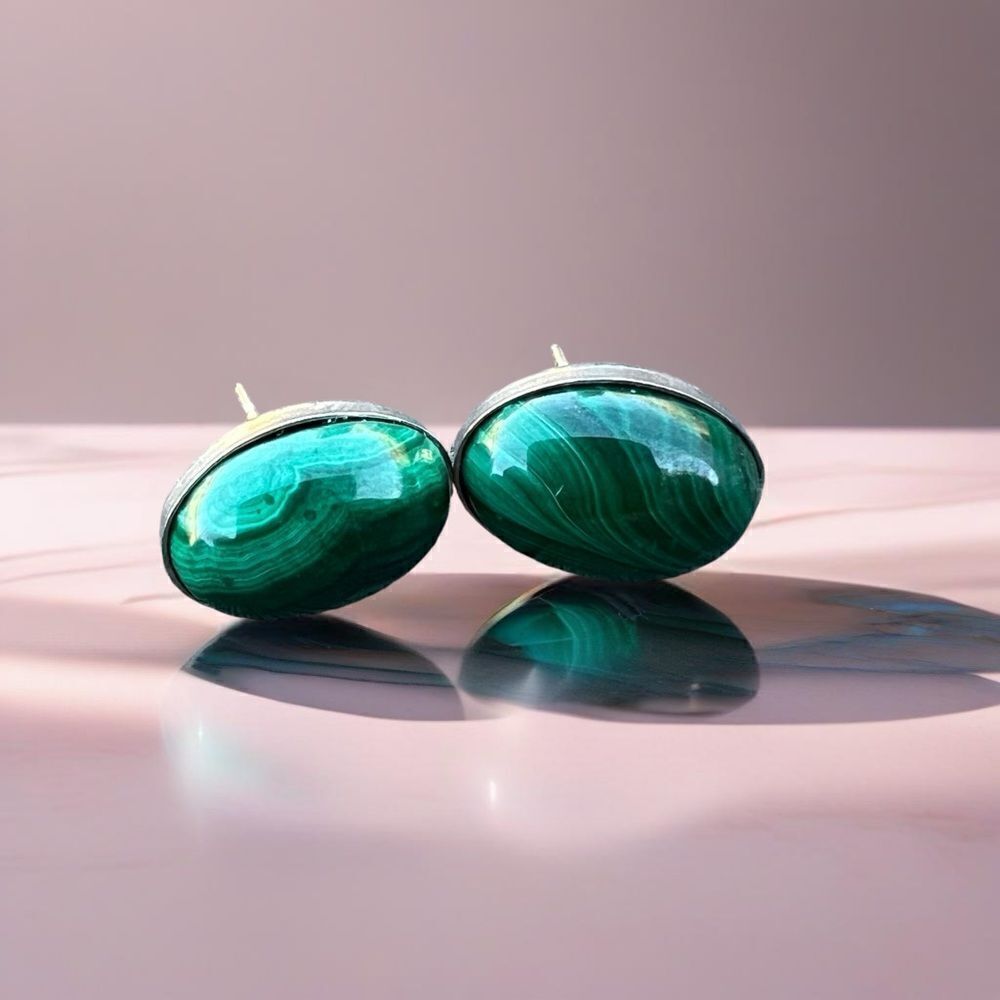 Malachite Oval Cabochon Earrings