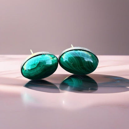 Malachite Oval Cabochon Earrings