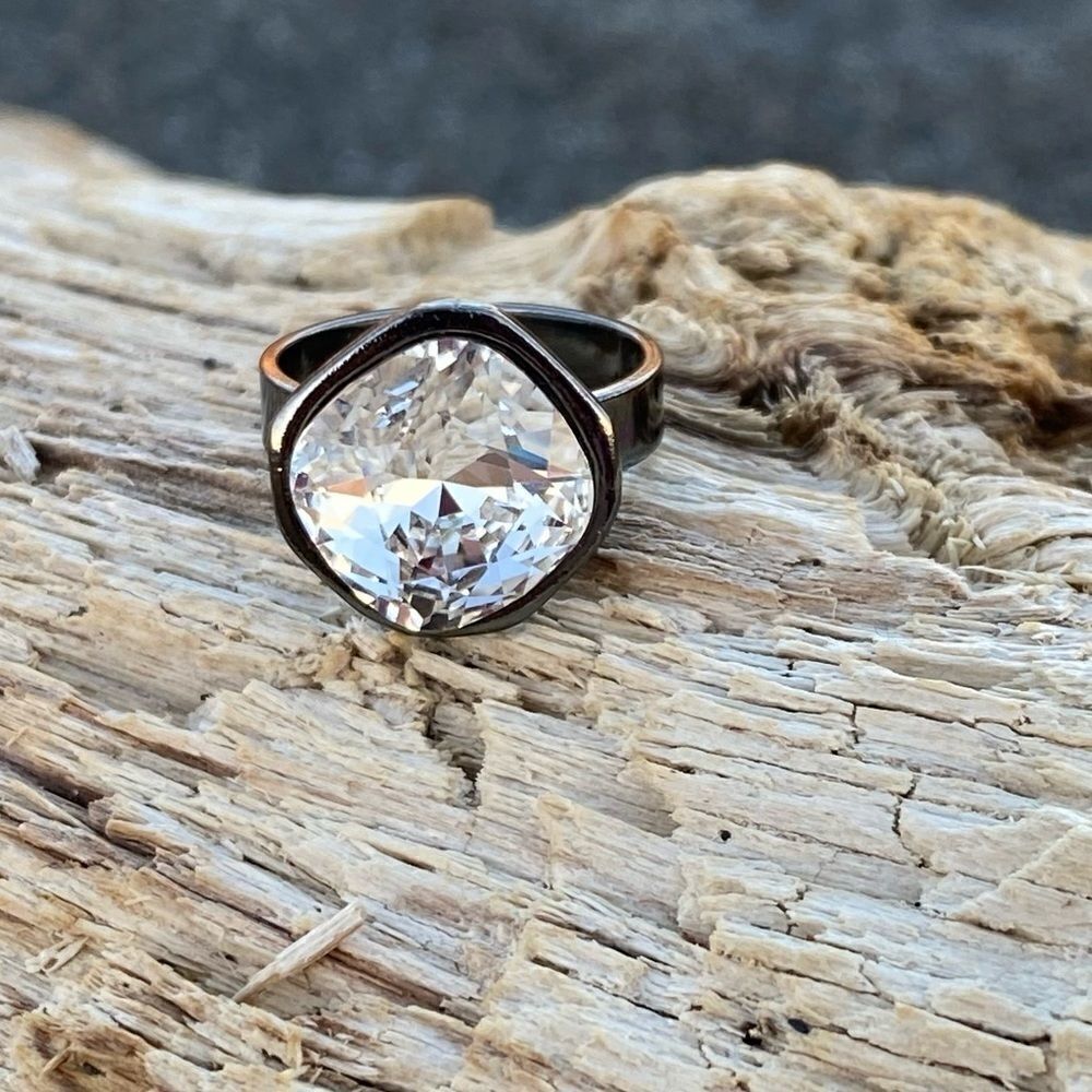 Handcrafted sparkly ring made with Swarovski crystal adjustable fit in gunmetal