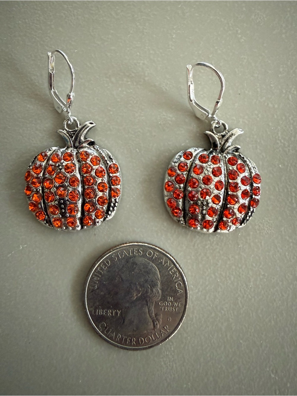 Sparkling Crystal Pumpkin Dangle Earrings – Silver Tone