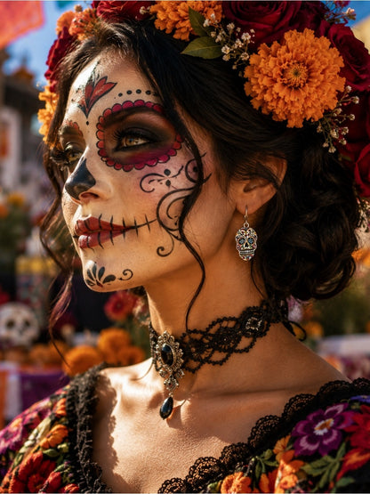 Day of the Dead Sugar Skull Earrings – Colorful Silver Dangles