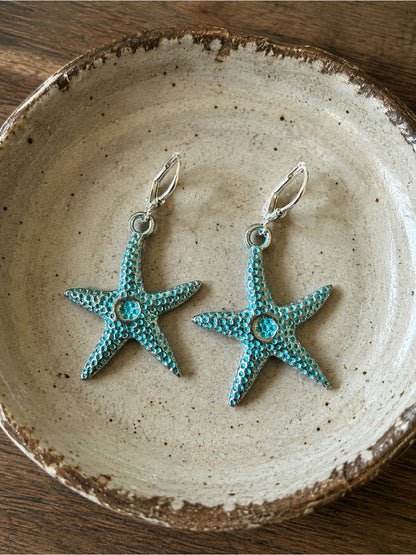 Turquoise Patina Starfish Leverback Earrings – Coastal Beach Jewelry