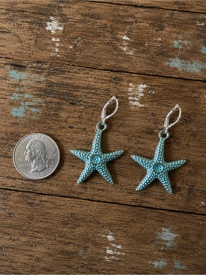 Turquoise Patina Starfish Leverback Earrings – Coastal Beach Jewelry