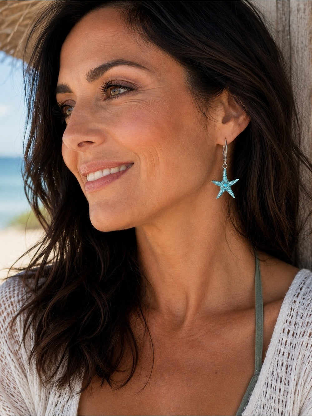 Turquoise Patina Starfish Leverback Earrings – Coastal Beach Jewelry