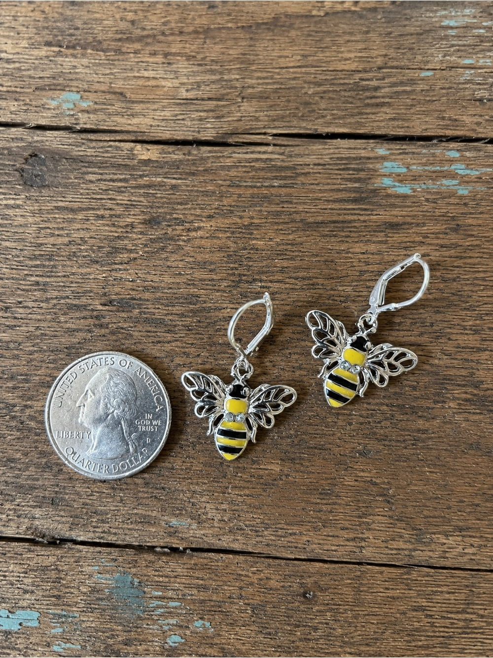 Bumble Bee Leverback Earrings – Yellow & Black Enamel Silver Tone