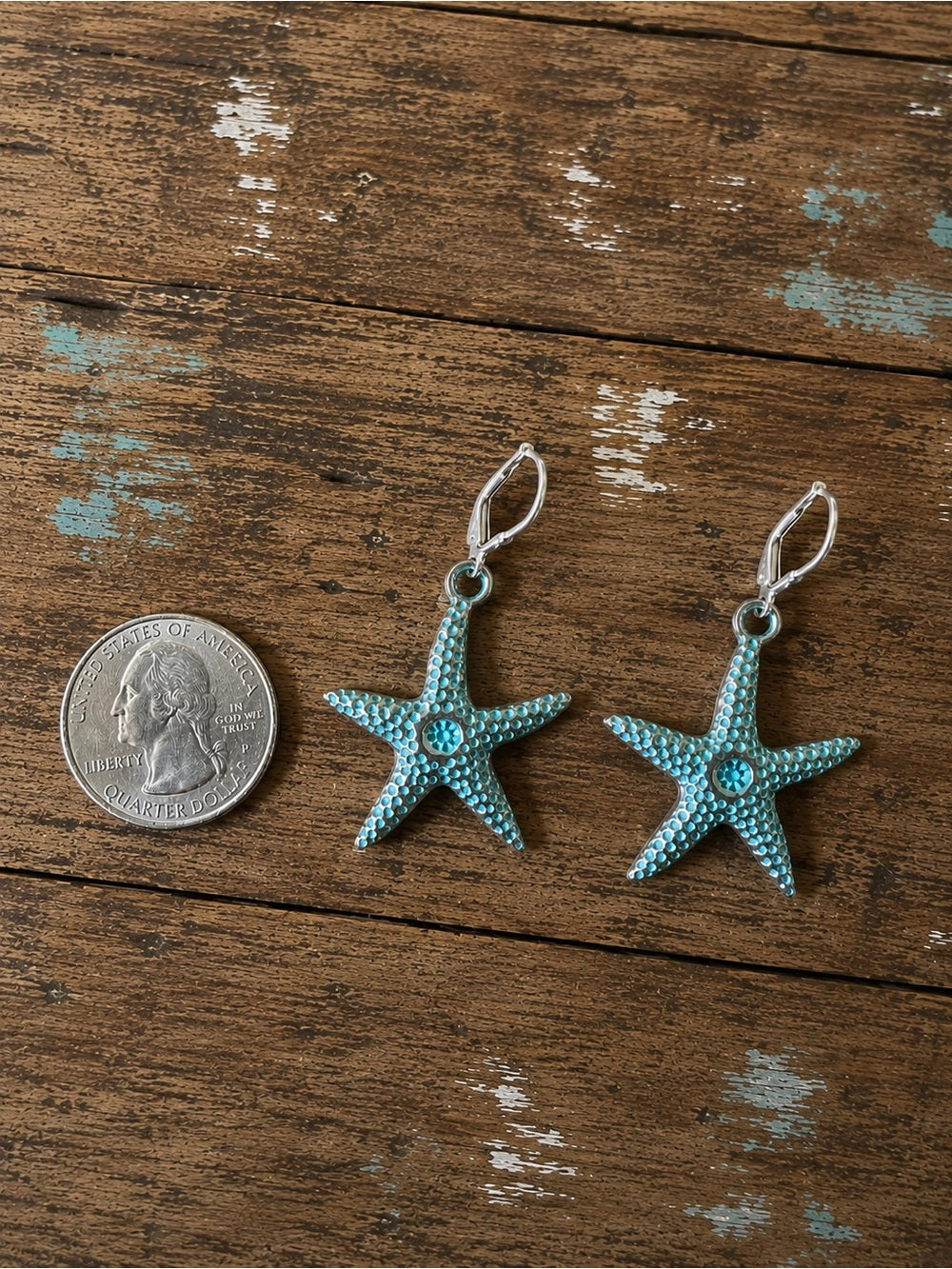 Turquoise Aqua Shade Starfish Leverback Earrings – Coastal Beach Jewelry