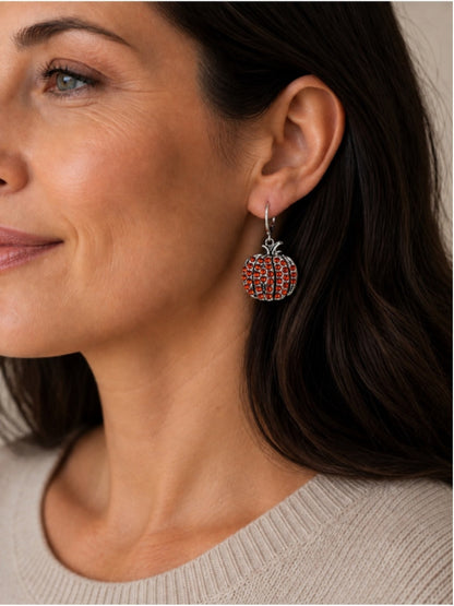 Sparkly Crystal Pumpkin Earrings – Silver Leverback
